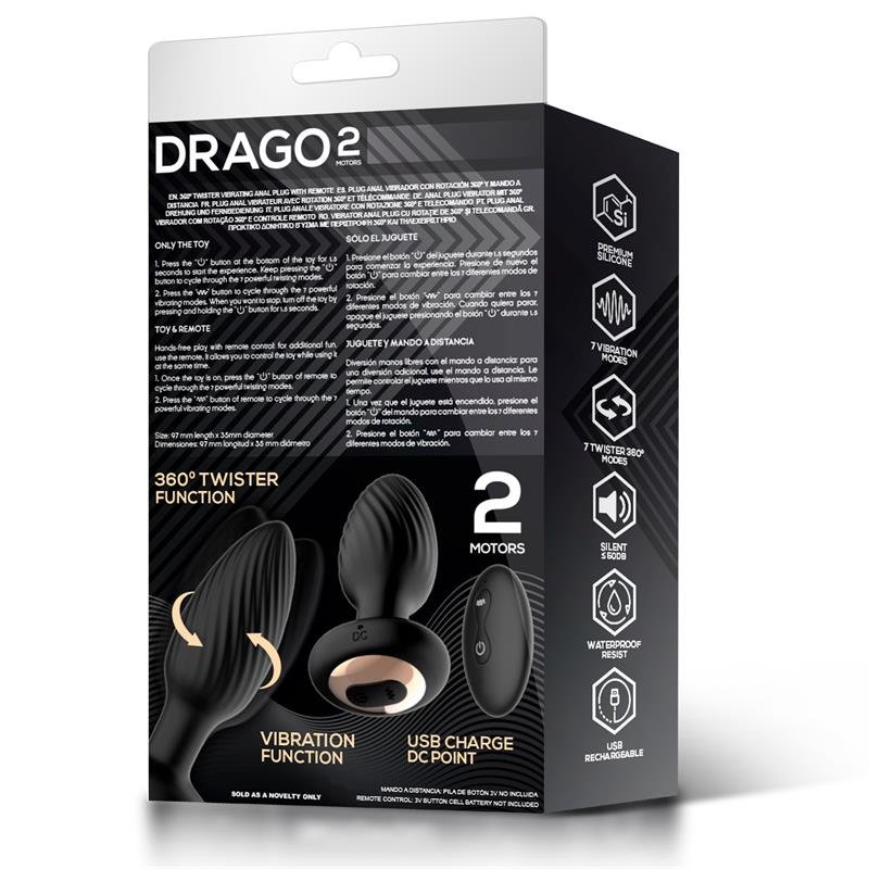 Drago Butt Plug Vibration, 360º Twister Movement and Remote Control - Image 8
