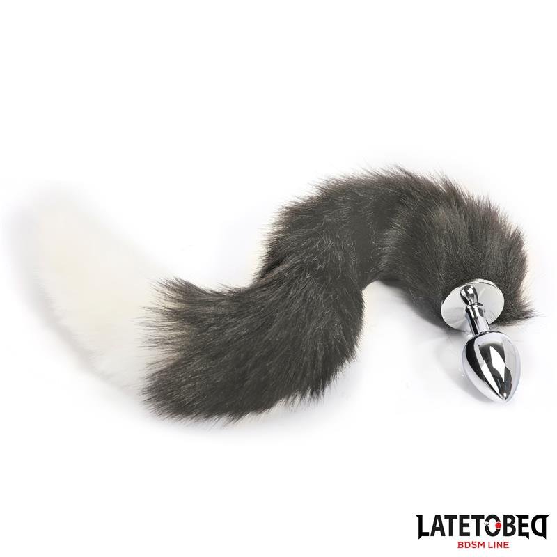 Anal plug with tail Gray and White 40 cm - Image 3