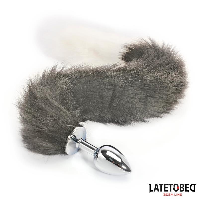 Anal plug with tail Gray and White 40 cm - Image 4