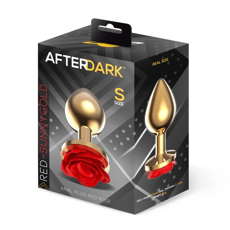 Golden Metal Anal Plug with Red Rose Base - Size S - Image 4