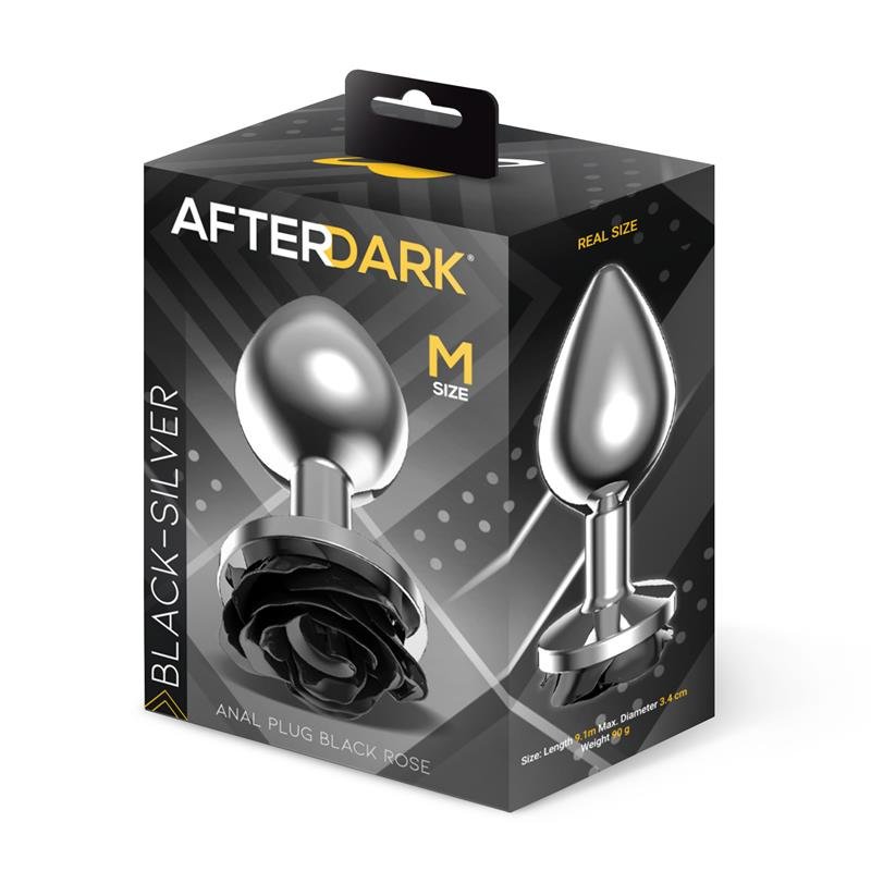 Metal Anal Plug with Black Rose Base Size M - Image 4