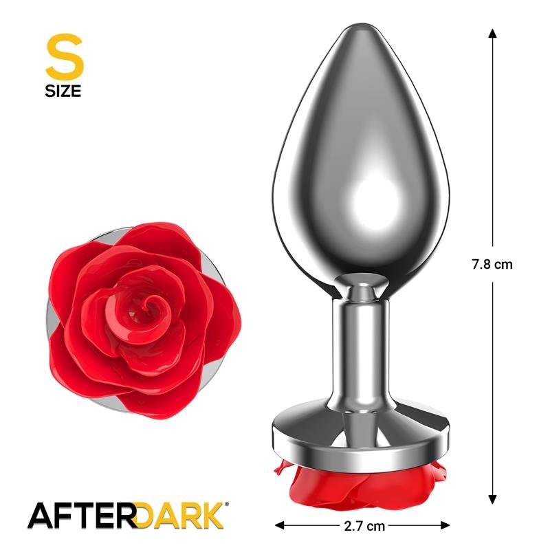 Metal Anal Plug with Red Rose Base - Size S - Image 3