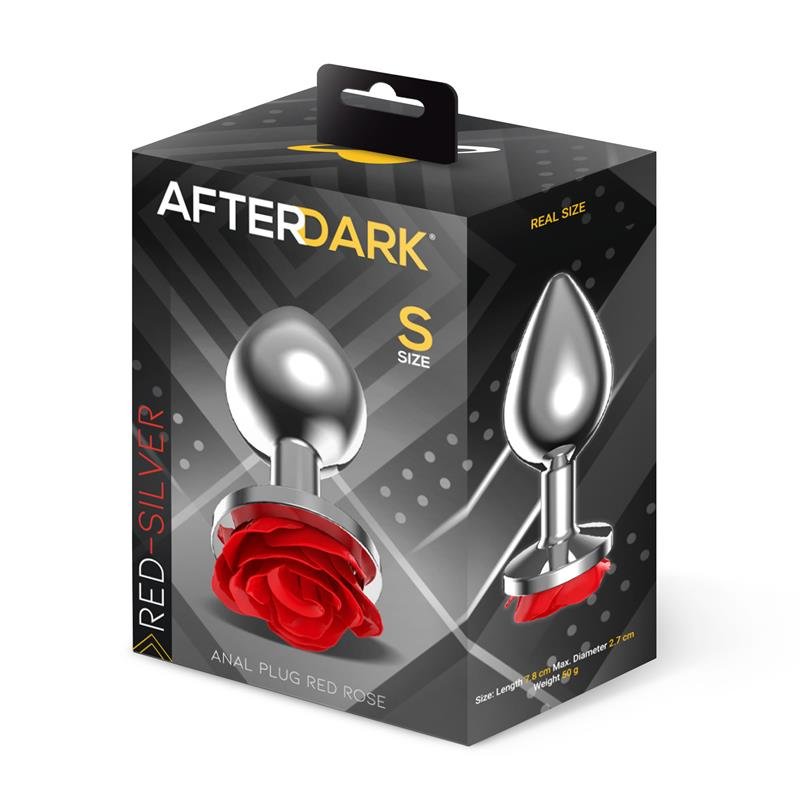 Metal Anal Plug with Red Rose Base - Size S - Image 4
