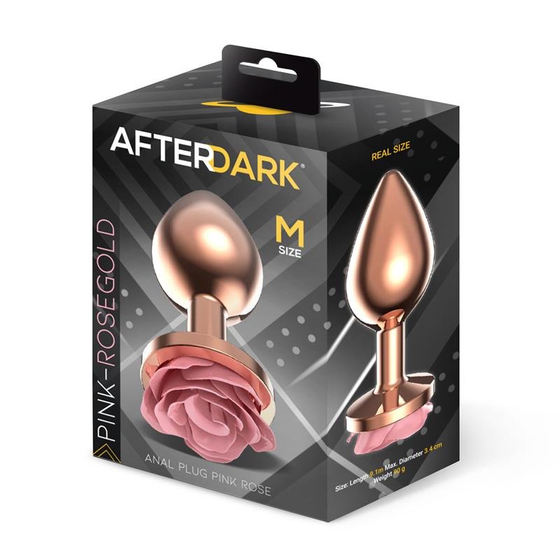 Rosegold Metal Anal Plug with Pink Rose Base - Size M - Image 4
