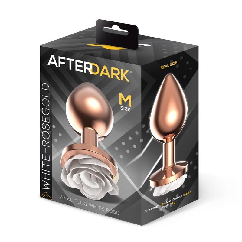 Rosegold Metal Anal Plug with White Rose Base - Size M - Image 4