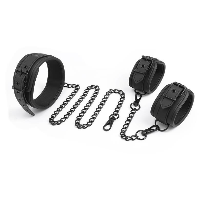 Collar and Hand Cuffs Set Vegan Leather - Image 3