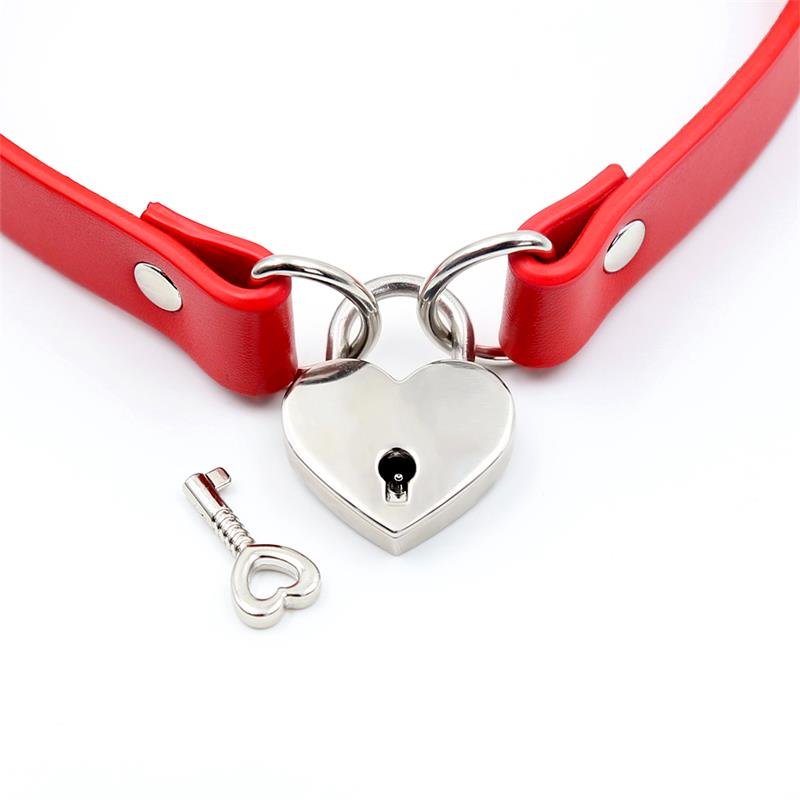 Collar with Heart Lock Vegan Leather One Size - Image 3