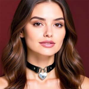 Collar with Heart Lock Vegan Leather One Size
