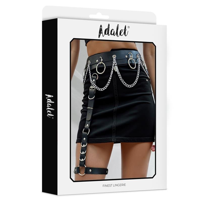 Coral Vegan Leather Garter with Leg Ring and Chain One size - Image 3