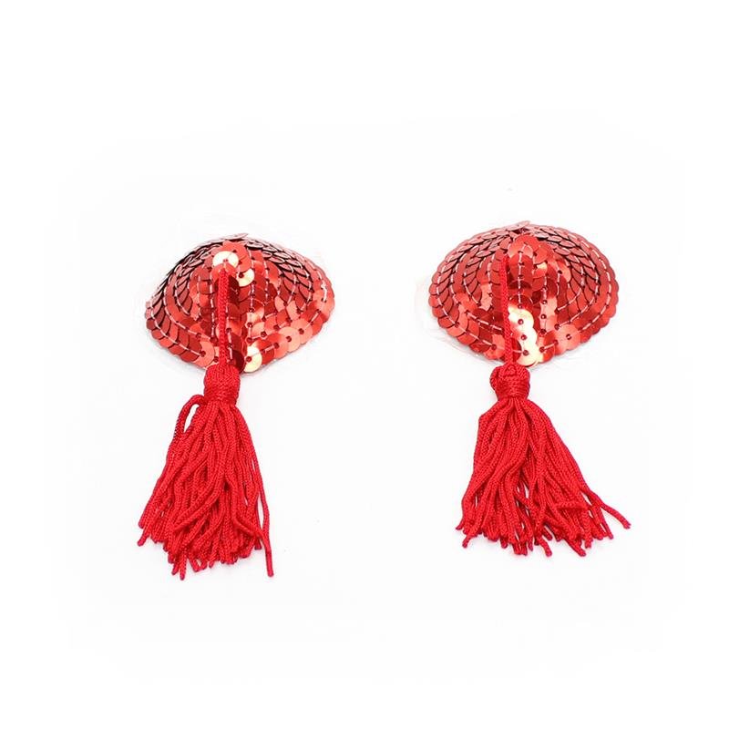 Heart Sequin Nipple Cover with Tassel Red - Image 2