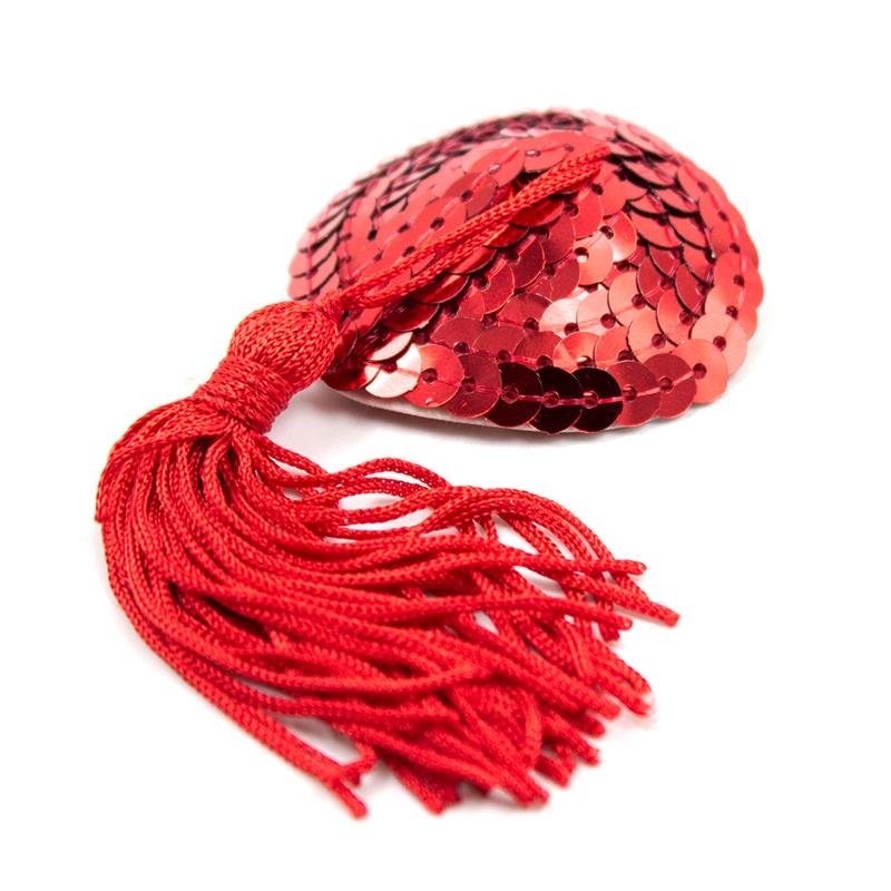 Heart Sequin Nipple Cover with Tassel Red - Image 3