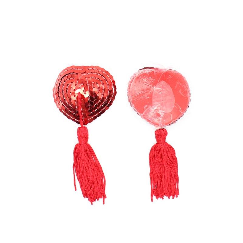 Heart Sequin Nipple Cover with Tassel Red - Image 4