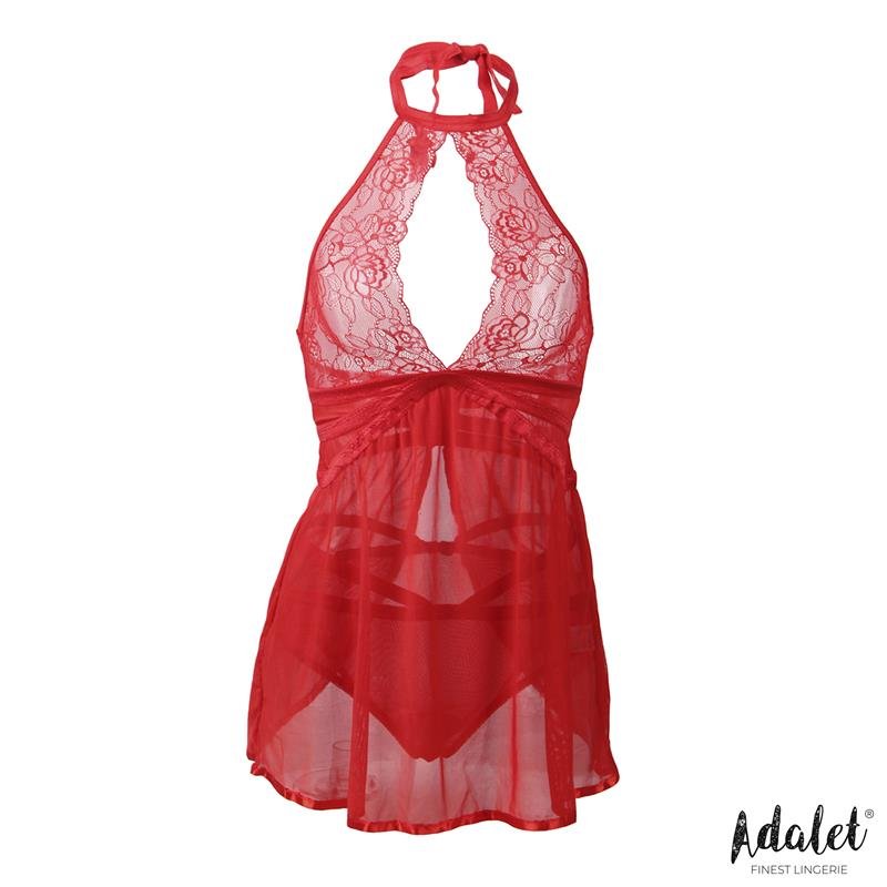 Nova Open Back Babydoll and Thong Red - Image 3