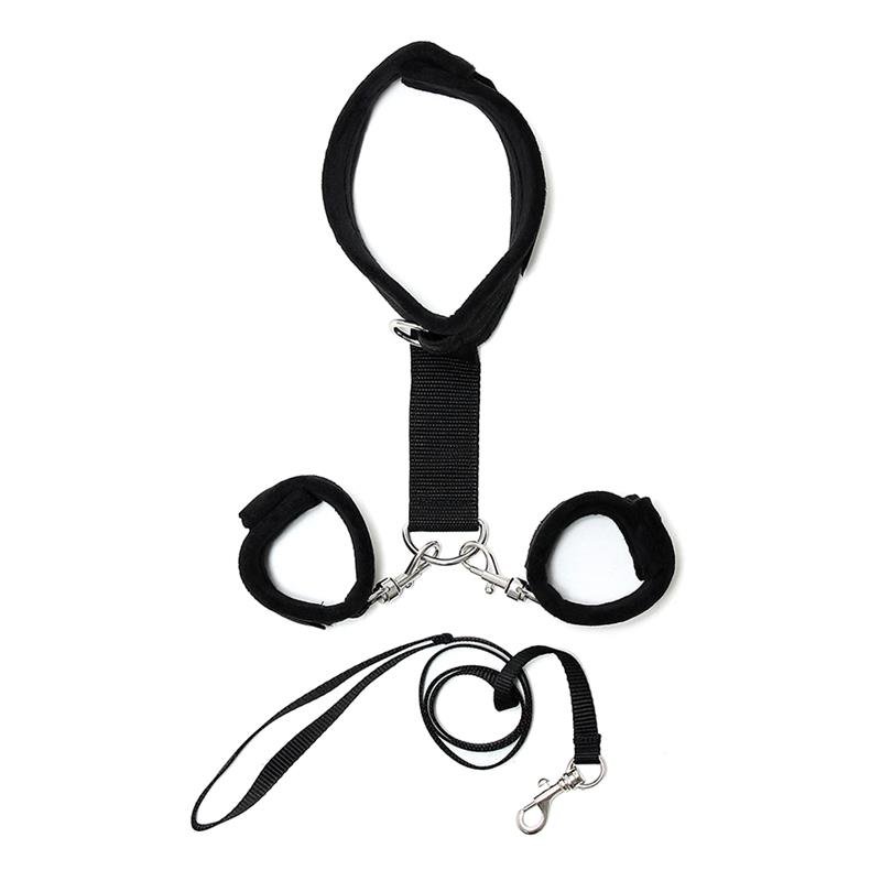 Handcuffs to Collar with Leash Adjustable Black - Image 2