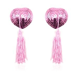 Self-Adhesive Heart Sequin Nipple Cover with Tassel Pink